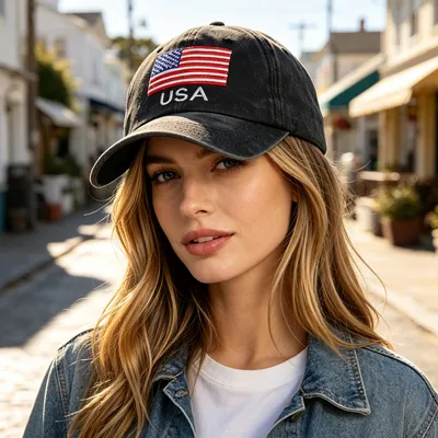 2pcs Vintage Washed Baseball Cap With American Flag USA Embroidery, Distressed Cotton Hat For Women Men, Patriotic USA Flag Casual Sun Hat