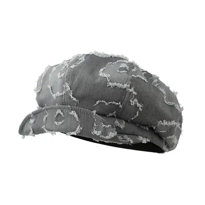 American Retro Distressed Fringed Star Octagonal Cap - Simple Solid Color, Loose Fit, Newspaper-style Cap, Casual And Fashionable