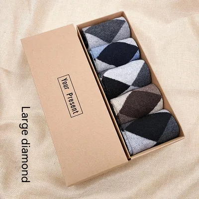 5 Pairs Men's Boxed Mid-calf Wool Socks