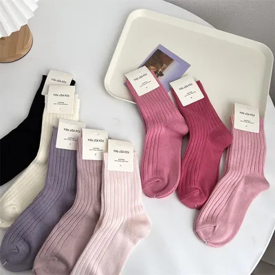 All-matching Ins Trendy Solid Color Pile Style Cute Mid-calf Length Socks