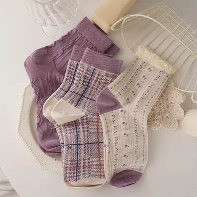 3 Pairs Of Spring Socks Women's Mid-tube Socks Japanese