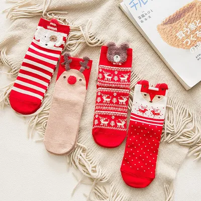 4 Pairs Christmas Gift Box Women's Mid Tube Stockings
