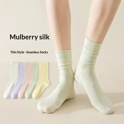Springsummer Mid-calf Socks For Women Made Of Silk