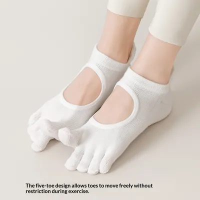 SpringSummer Womens Toe Yoga Socks With Cutout Heels And Backless Design