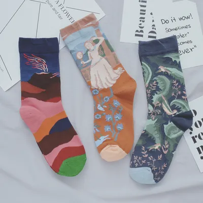 Abstract Illustration With Cotton Women's Socks Fashion All Match Women's Socks
