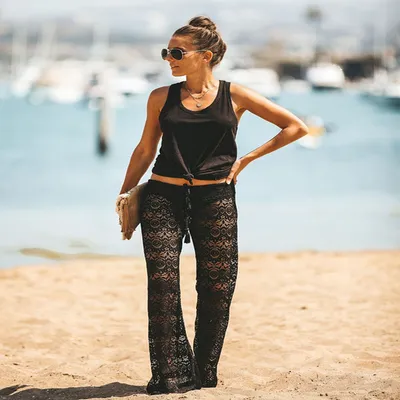  New European And American Lace Hollow Beach Pants