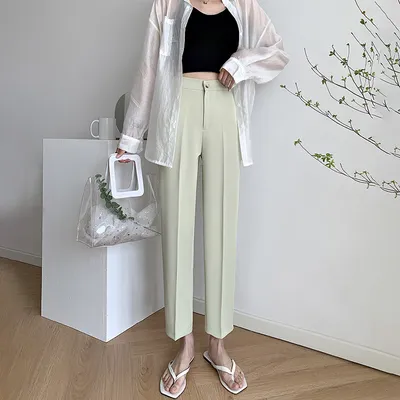  New Style Trousers, Drape, Straight, Loose, High-Waisted, Slim, Nine-Point Pants