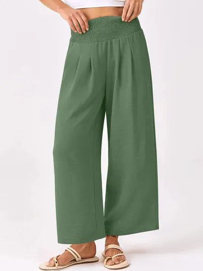 2025 Spring And Autumn Solid Color Women's Cropped Pants High Waist Ruched Straight-Leg Casual Pants Amazon European And American Cross-Border Bestseller