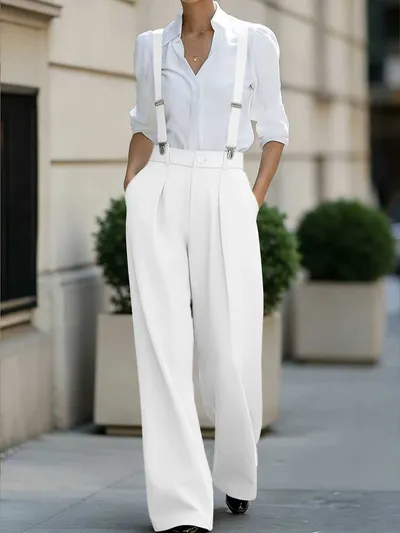 2026 New European American Amazon Cross-border Suit Suspender Pants, Casual Trousers With Non-slip Elastic Suspender Clips
