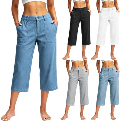 Simple Slim-fit Cropped Denim Jeans For Women