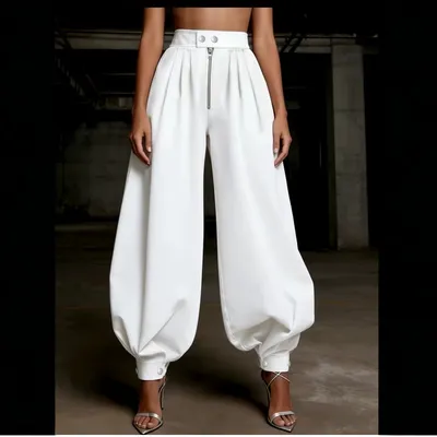 High-waisted Solid-color Fashionable Versatile Wide-leg Jogger Pants