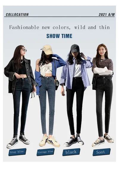  New Spring High-Waist Jeans Women's Pants Tight-Fitting Slim Slim Black Nine-Point Pants
