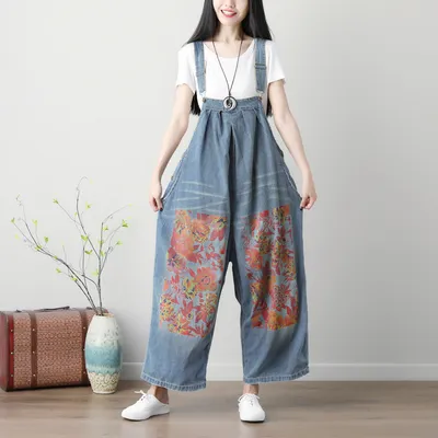  Spring And Summer Women's Plus Size Printed Suspender Pants