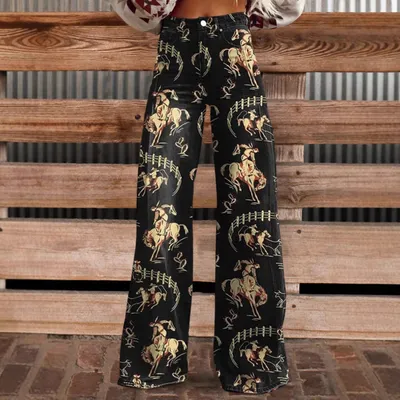 3D Digital Print Casual Versatile Plus-size Faux Denim Jeans