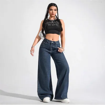 Floor-length Flared Straight-leg Denim Jeans For Women
