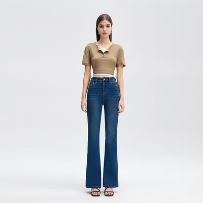 New Style Womens Blue Bell-bottom Pants
