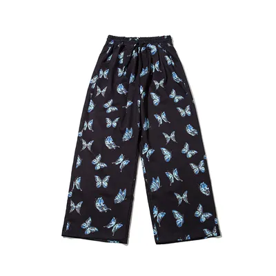Butterfly bear print wide-leg pants