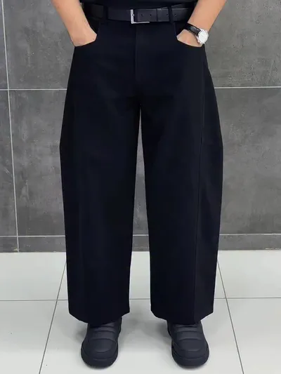 Black 3D Tailored Wide-Leg Cropped Pants