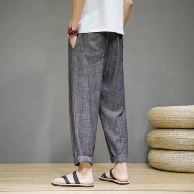  Summer New Linen Casual Pants Men's Thin Sports Nine-point Pants Chinese Style Large Size Loose Cotton And Linen Pants