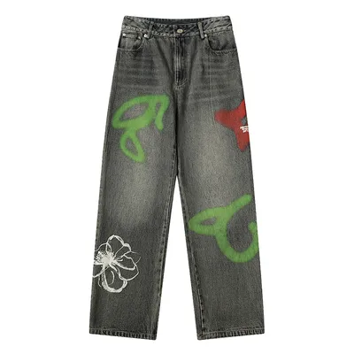 Abstract Graffiti Printing Jeans High Street