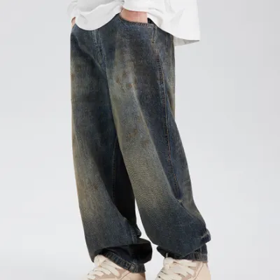 All-match Loose Straight Washed Worn Jeans