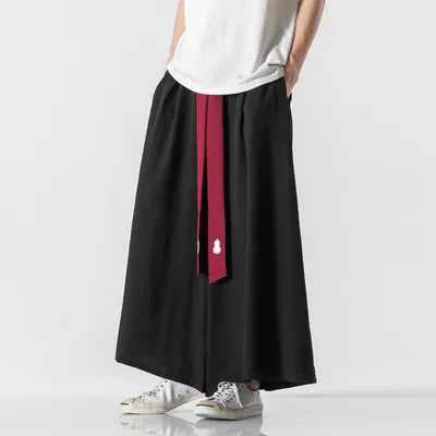 Retro Embroidered Wide Leg Pants Men's Bellbottom Pants