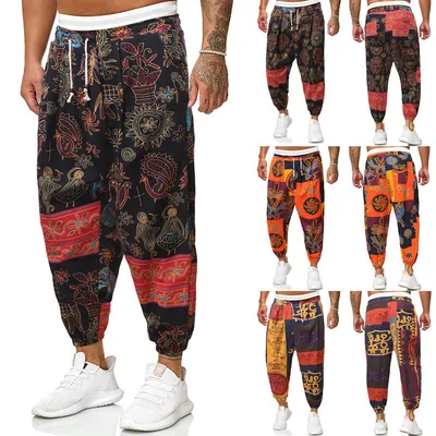 Casual Harem Pants Men's Ethnic Style Cotton And Linen Loose Cropped Trousers