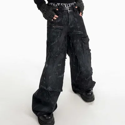 American High Street Fake Two-piece Hand-painted Double-layer Trousers