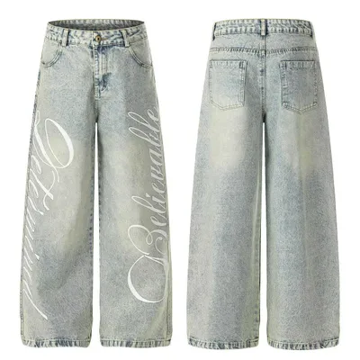 Letter-print Denim Jeans For Men