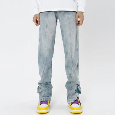 American Personality Jeans Zipper Worn Burrs Tassels Hip Hop Design Sense