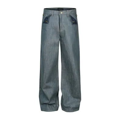Embroidered A-line Wide-leg Straight-leg Denim Jeans For Men