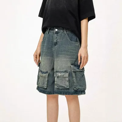 Summer New Vintage Multi-pocket Mens Loose-fit Denim Work Pants