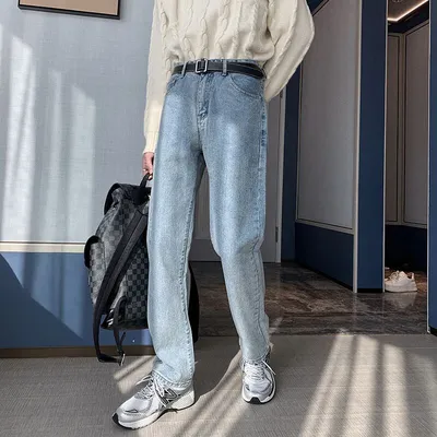 All-match Men's Loose Blue Straight-leg Jeans