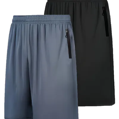 2PCs Quick-drying Men's Sports Shorts With Elastic Waist Belt