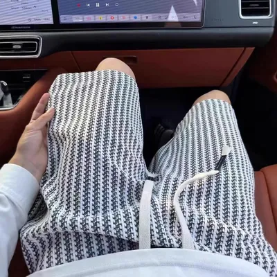 Black And White Striped Loose-fitting Casual Athletic Shorts