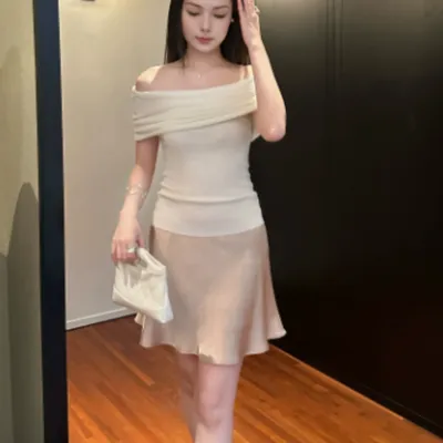 1OO Acetate Oblique Cut Satin Crepe Skirt