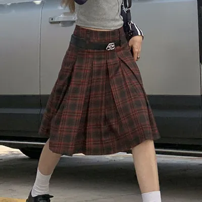 A- Line Plaid Skirt Women's High Waist Design Sense