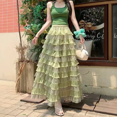Spliced Green Tulle Ball Gown For Women