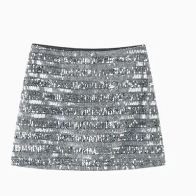 American Design Temperament Hot Girl High Waist Silver Paillette A- Line Skirt