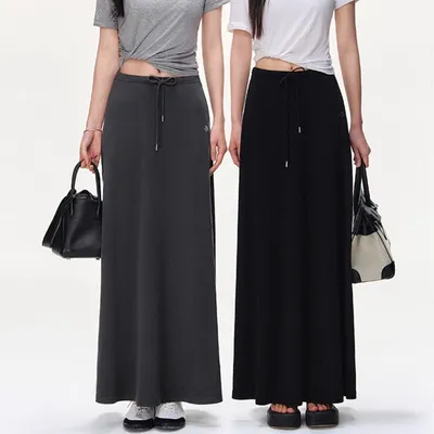 A- Line Long Umbrella Skirt Women's Drawstring Leisure Skirt