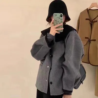 All-Wool Solid Single-Breasted Versatile Casual Top