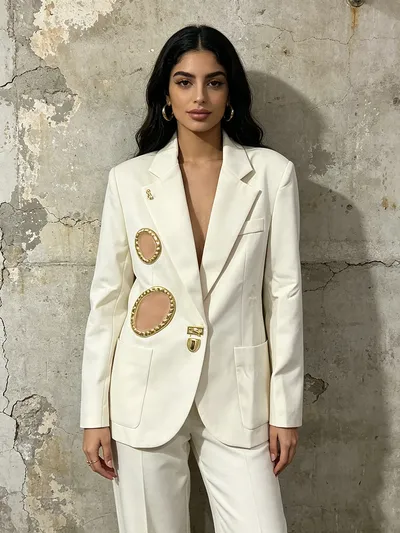 Cutout Gold Lock Decor Blazer