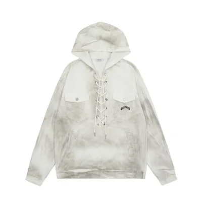American Design Lace-up Washed Old Hoodie Coat