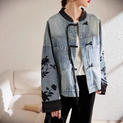 New Chinese-style Denim Jacket For Women Spring And Autumn Wear