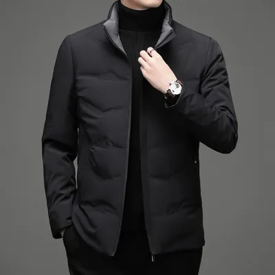 Mens Casual Color Stand-collar White Duck Down Warm Down Jacket