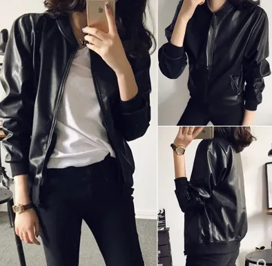 2021automne Nouvelle Version  De La Femme Mince Slim En Cuir Pu  Veste Courte Femme Veste En Cuir De Moto Sauvage