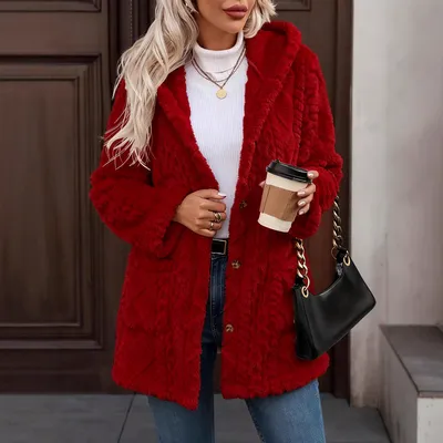 Hooded Solid-Color Cardigan With Buttons, Long-Sleeve Casual Jacket