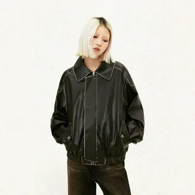 American Retro Maillard Distressed Leather Coat