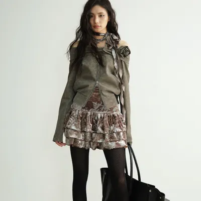 Coffee colored Three dimensional Floral accented Off shoulder Short Jacket