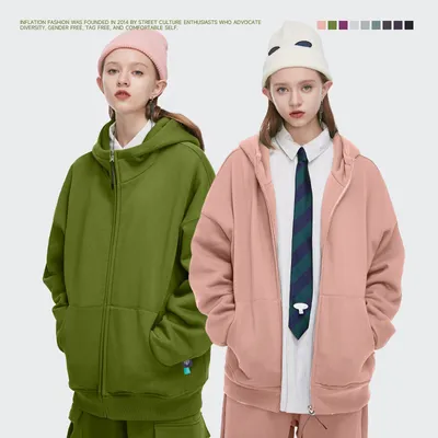 350g Velvet Padded Loose High Zipper Hooded Sweater